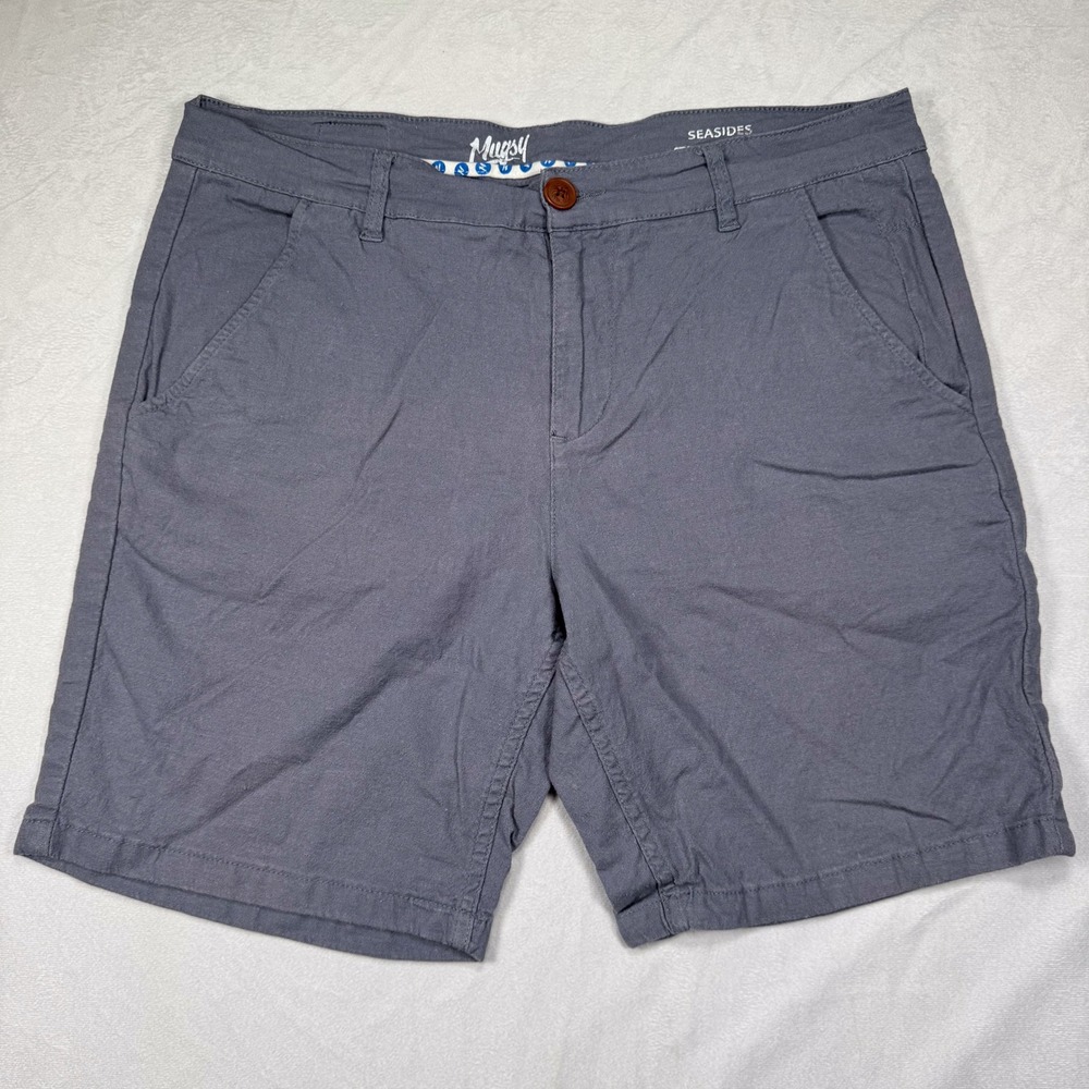 MUGSY Men's Size 35 Seasides‎ 9" Gray Linen Blend Casual Chino Shorts